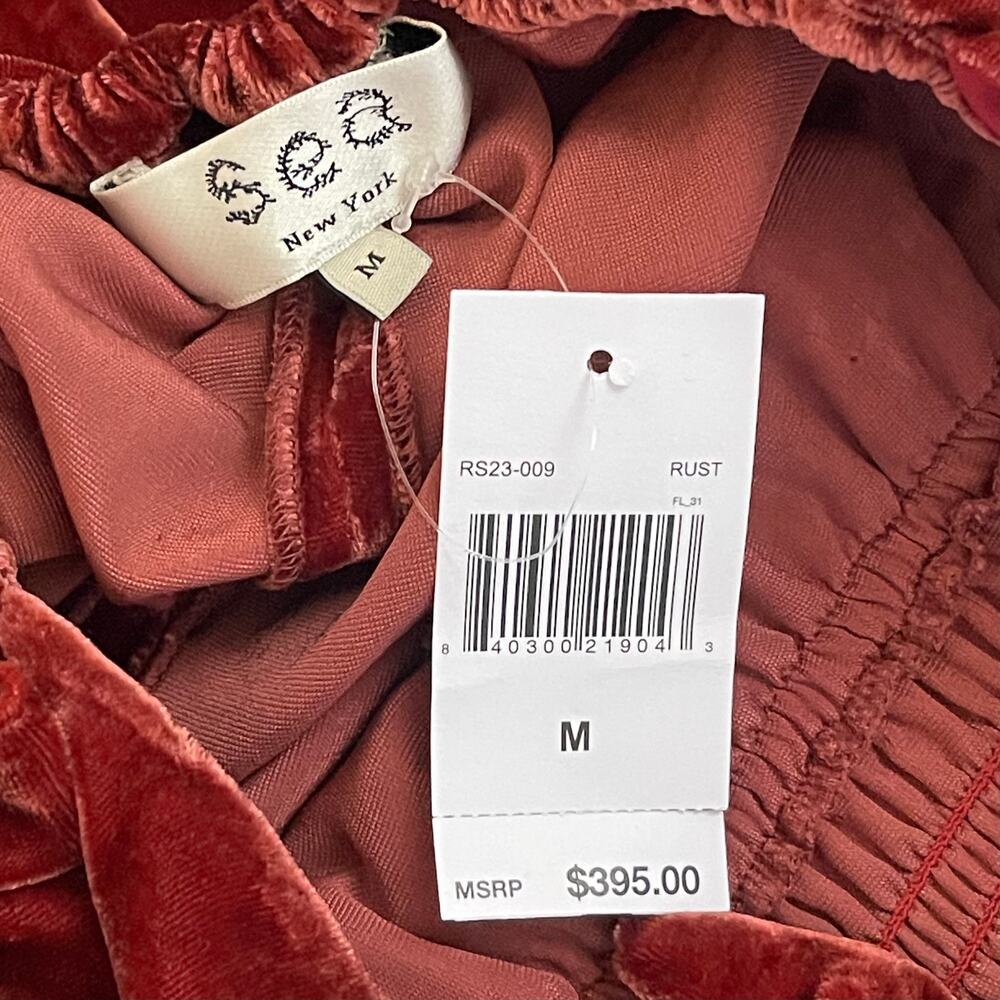 NWT Sea New York Mayde Velvet Puff Sleeve Smocked Midi Dress - Burgundy - Size M - Picture 7 of 8